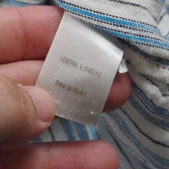 J.Jill Love Linen Blouse Women Small Striped White Blue Pop Over 1/4th Button - Picture 6 of 11